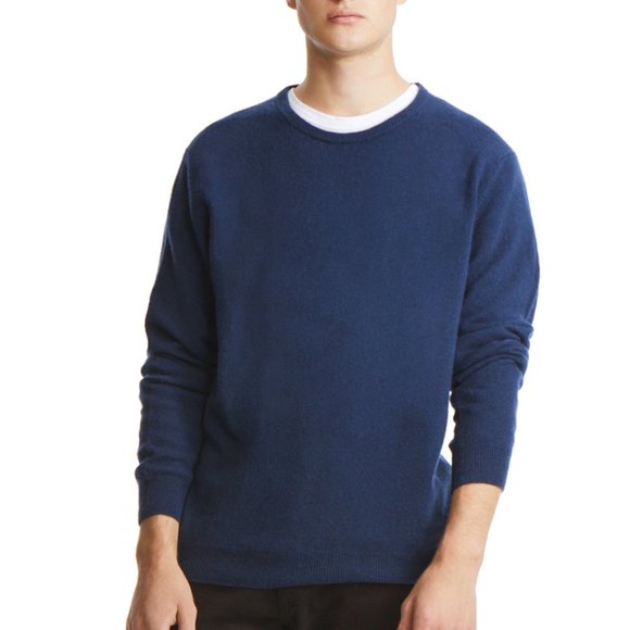 NWT 100% Cashmere Blue Crew Neck Sweater S - Picture 1 of 6